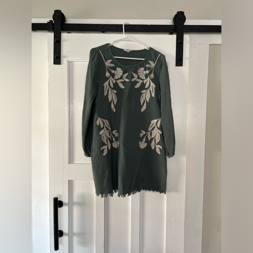 Entro Moss Green Embroidered Dress | Size M
